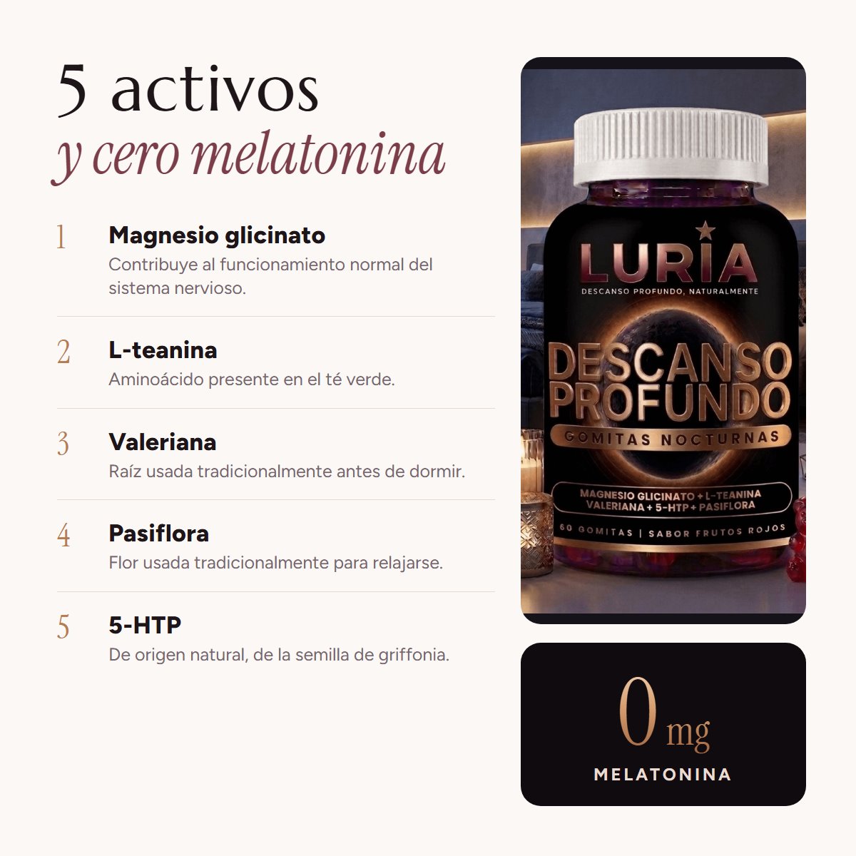 LURIA Descanso Profundo · Gomitas nocturnas sin melatonina