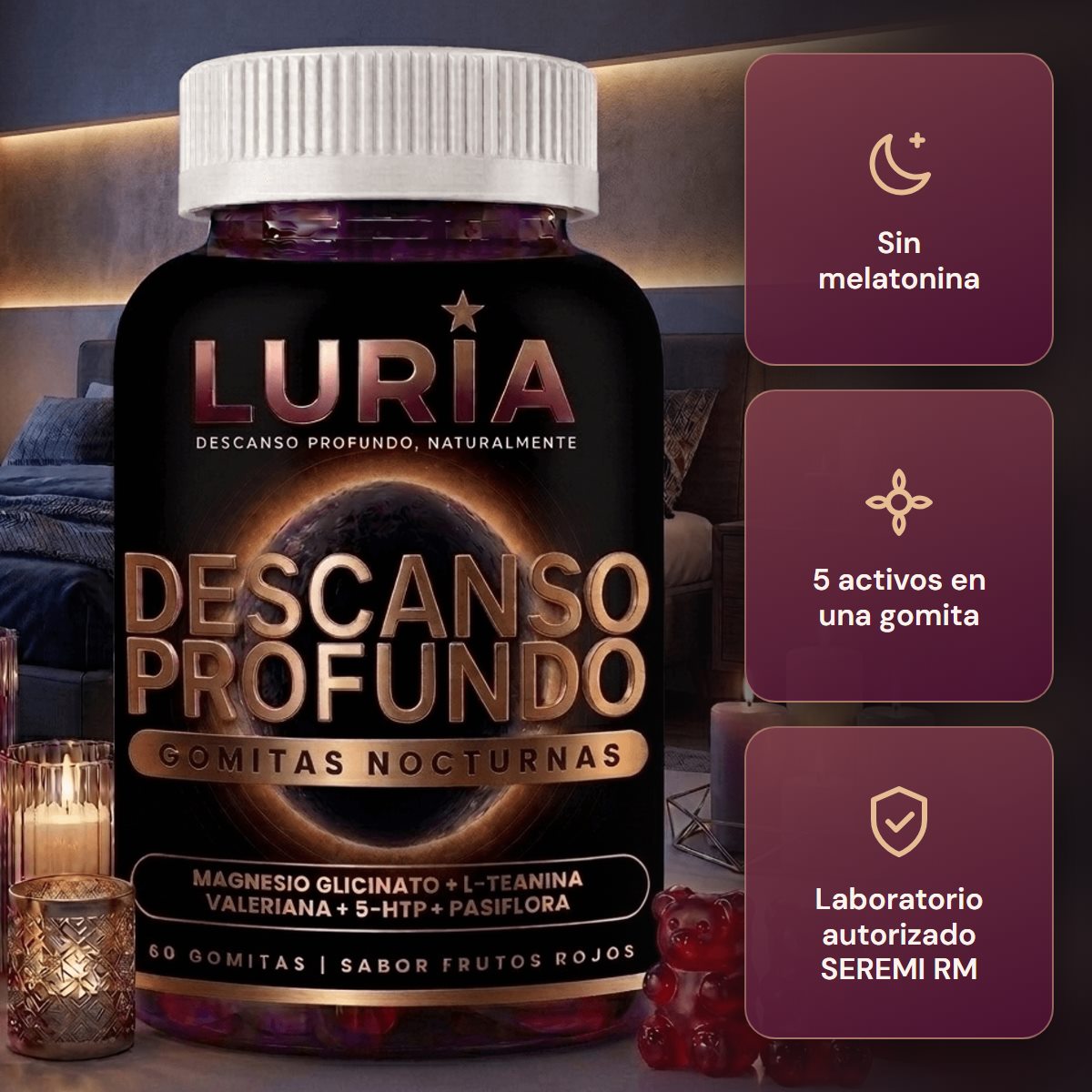 LURIA Descanso Profundo · Gomitas nocturnas sin melatonina